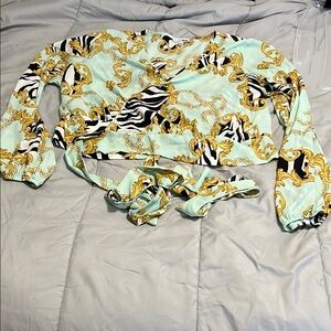 Fashion Nova Mint and Gold Chain Print Top